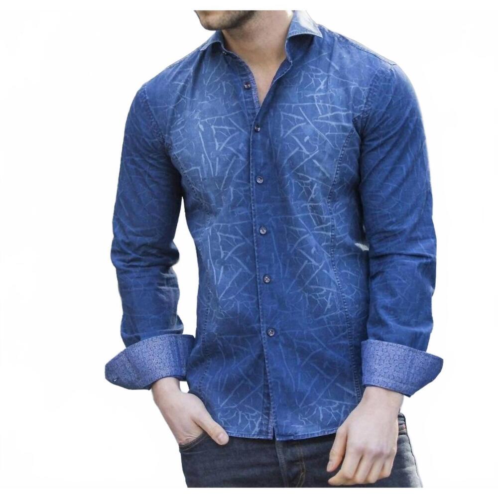 NEW EIGHT X denim crackle wash shirt in navy